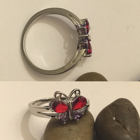 New Amethyst Zircon Butterfly Platinum Plated Ring - Picture 3 of 5